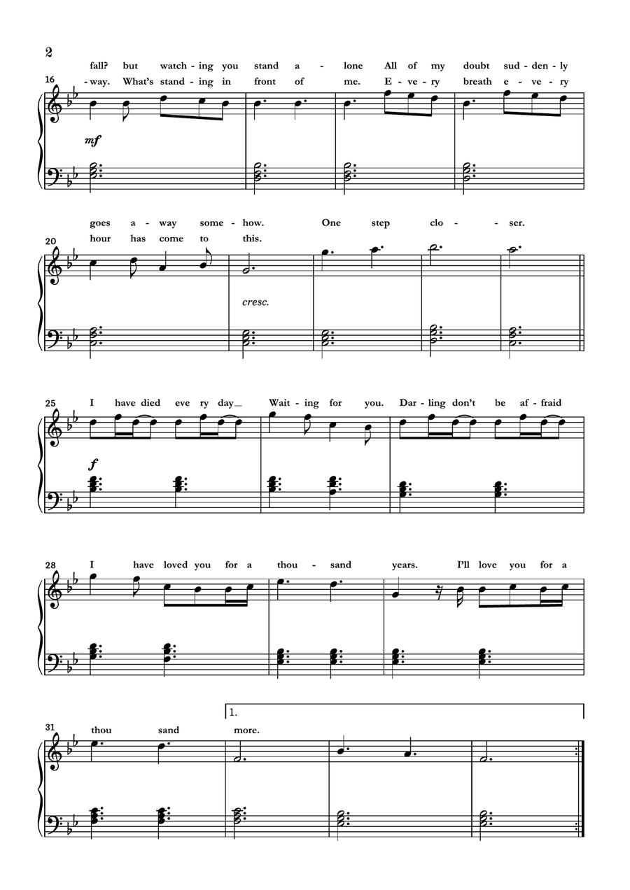 A Thousand Years Easy Piano scores gallery preview page 2
