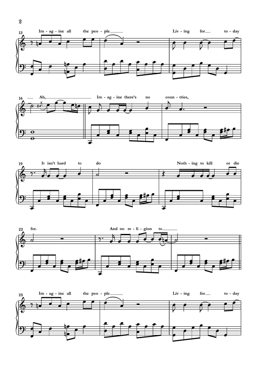Imagine Piano Solo scores gallery preview page 2