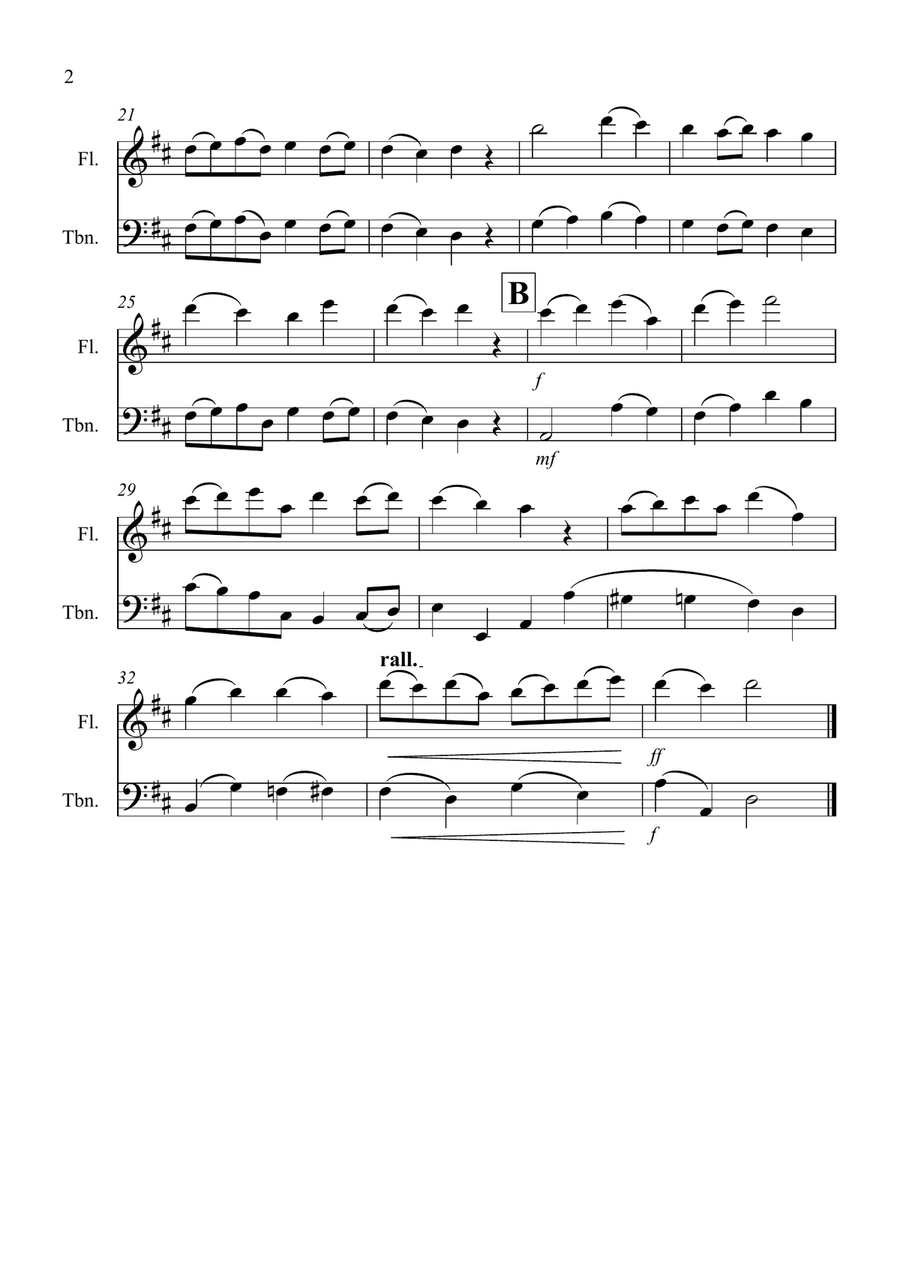 Christ the Lord is Risen Today for Flute and Trombone Duet Flute scores gallery preview page 2