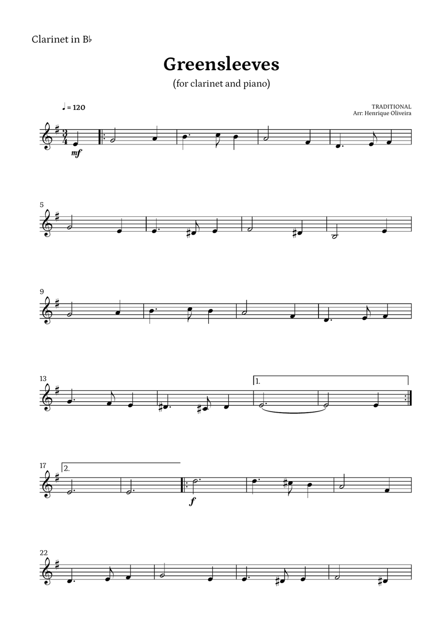 What Child Is This? (Greensleeves) - for clarinet and piano B-Flat Clarinet scores gallery preview page 5