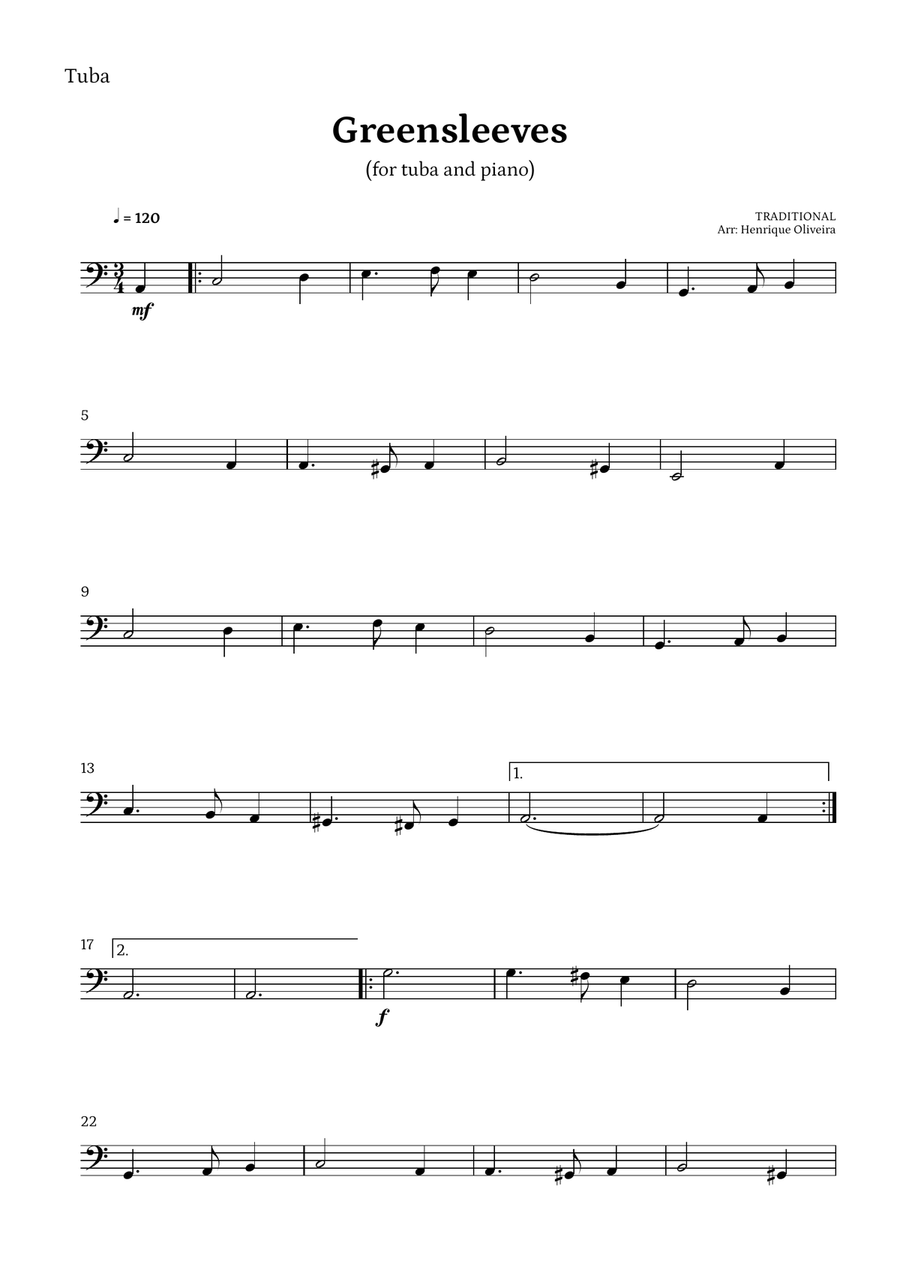 What Child Is This? (Greensleeves) - for tuba and piano Tuba scores gallery preview page 5