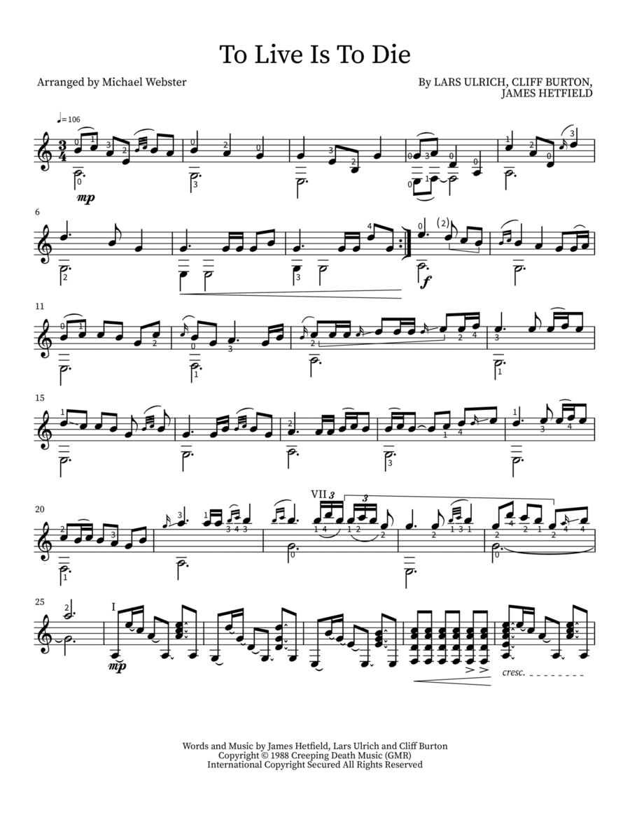 To Live Is To Die Acoustic Guitar scores gallery preview page 1