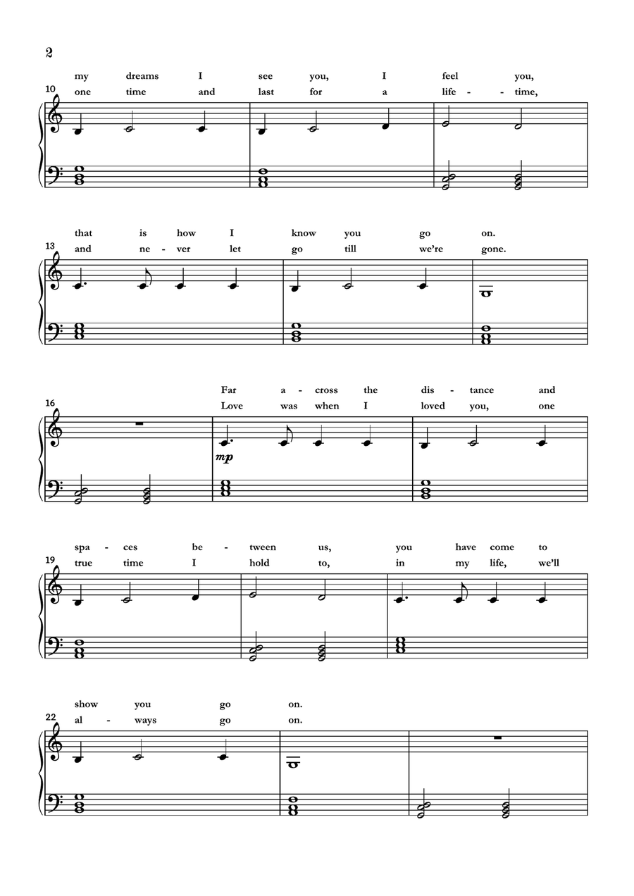My Heart Will Go On (love Theme From 'titanic') Easy Piano scores gallery preview page 2
