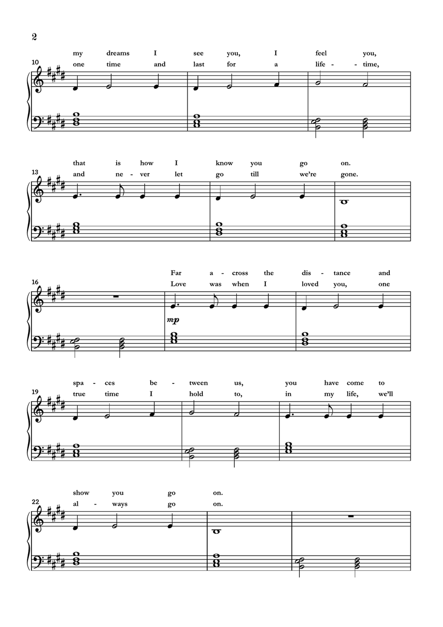 My Heart Will Go On (love Theme From 'titanic') Easy Piano scores gallery preview page 2
