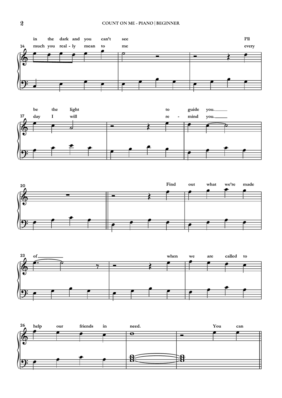 Count On Me Easy Piano scores gallery preview page 2
