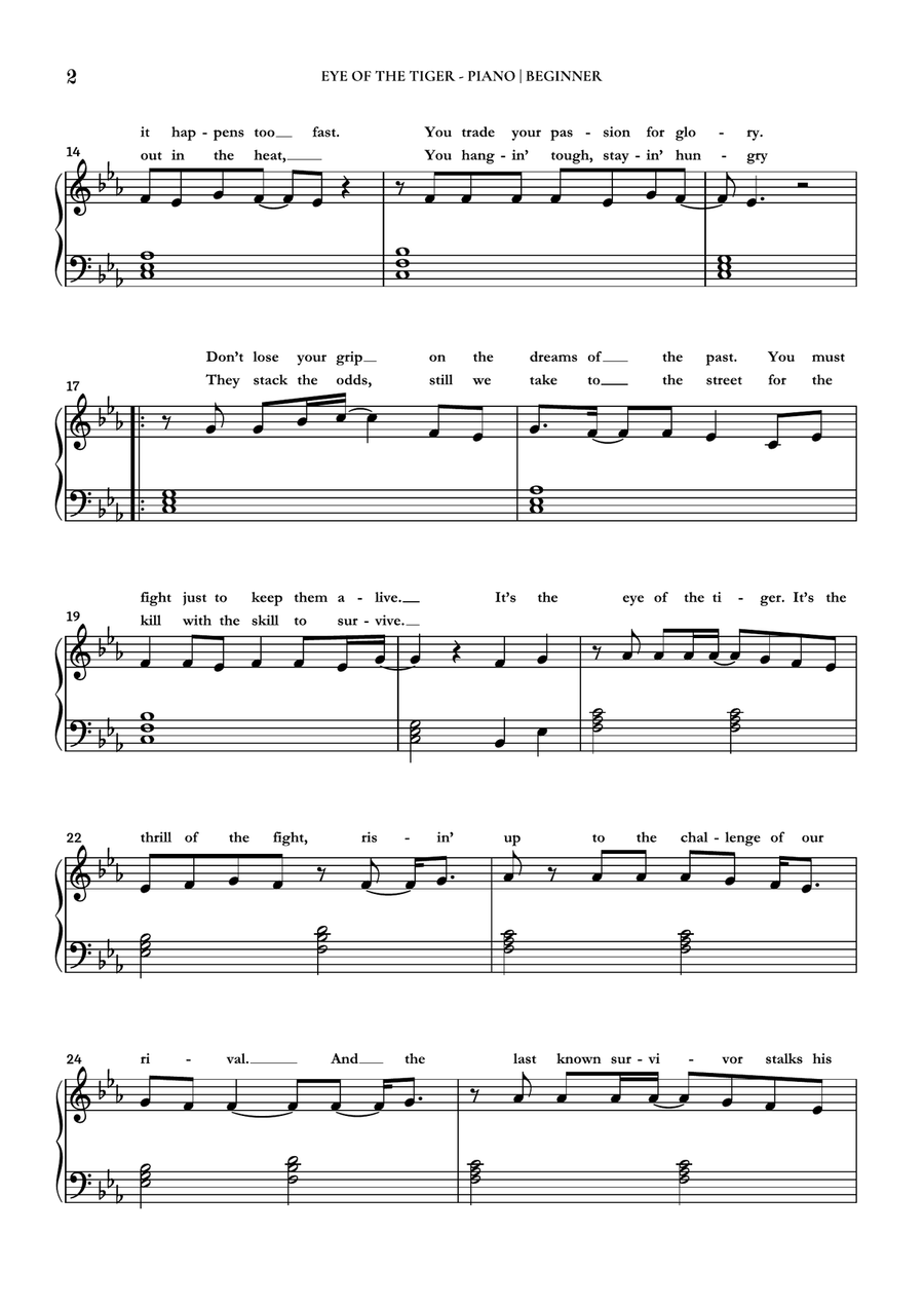 Eye Of The Tiger Easy Piano scores gallery preview page 2