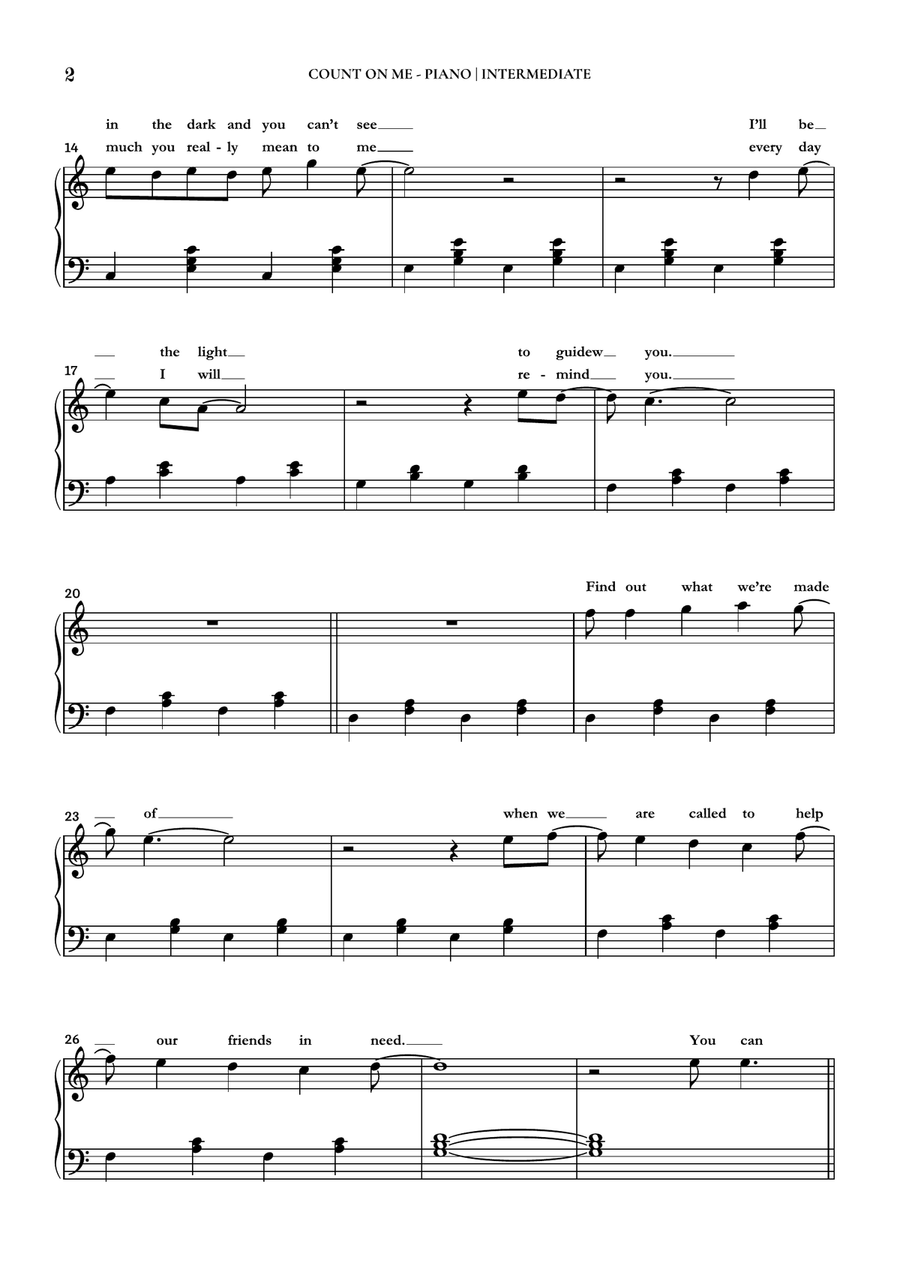 Count On Me Piano Solo scores gallery preview page 2