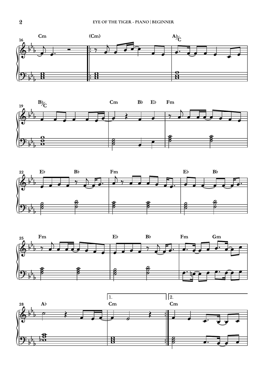 Eye Of The Tiger Easy Piano scores gallery preview page 2