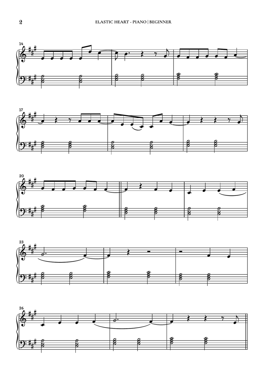 Elastic Heart Easy Piano scores gallery preview page 2