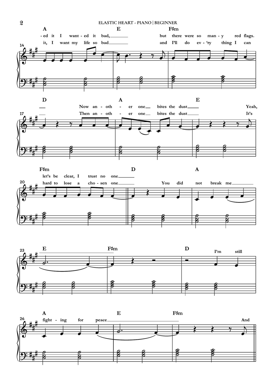 Elastic Heart Easy Piano scores gallery preview page 2