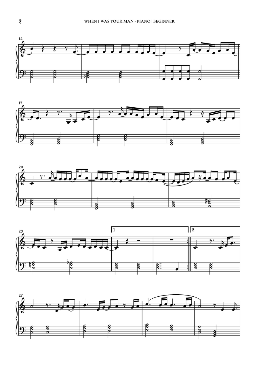 When I Was Your Man Easy Piano scores gallery preview page 2