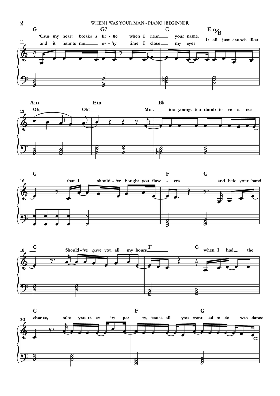 When I Was Your Man Easy Piano scores gallery preview page 2