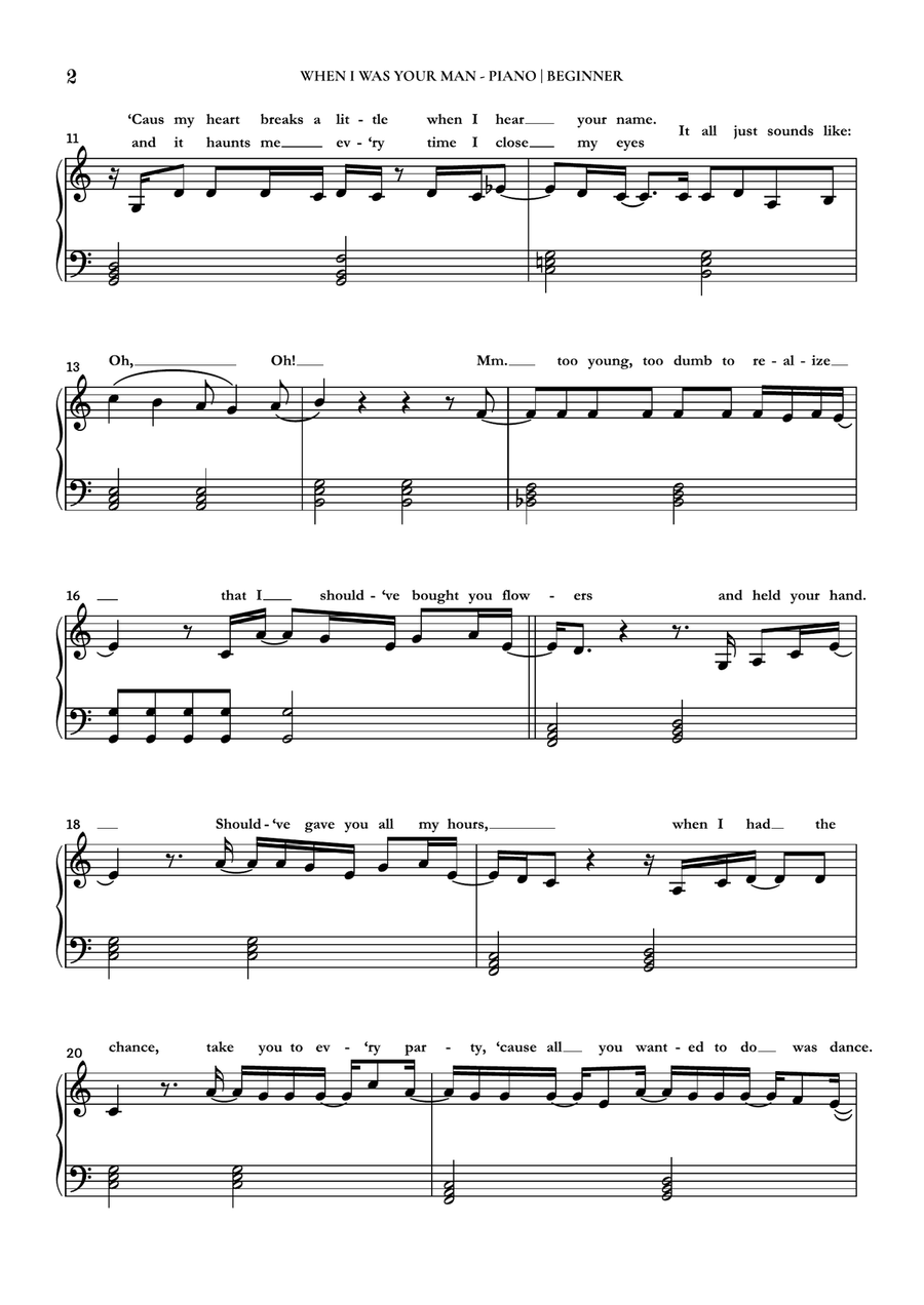 When I Was Your Man Easy Piano scores gallery preview page 2