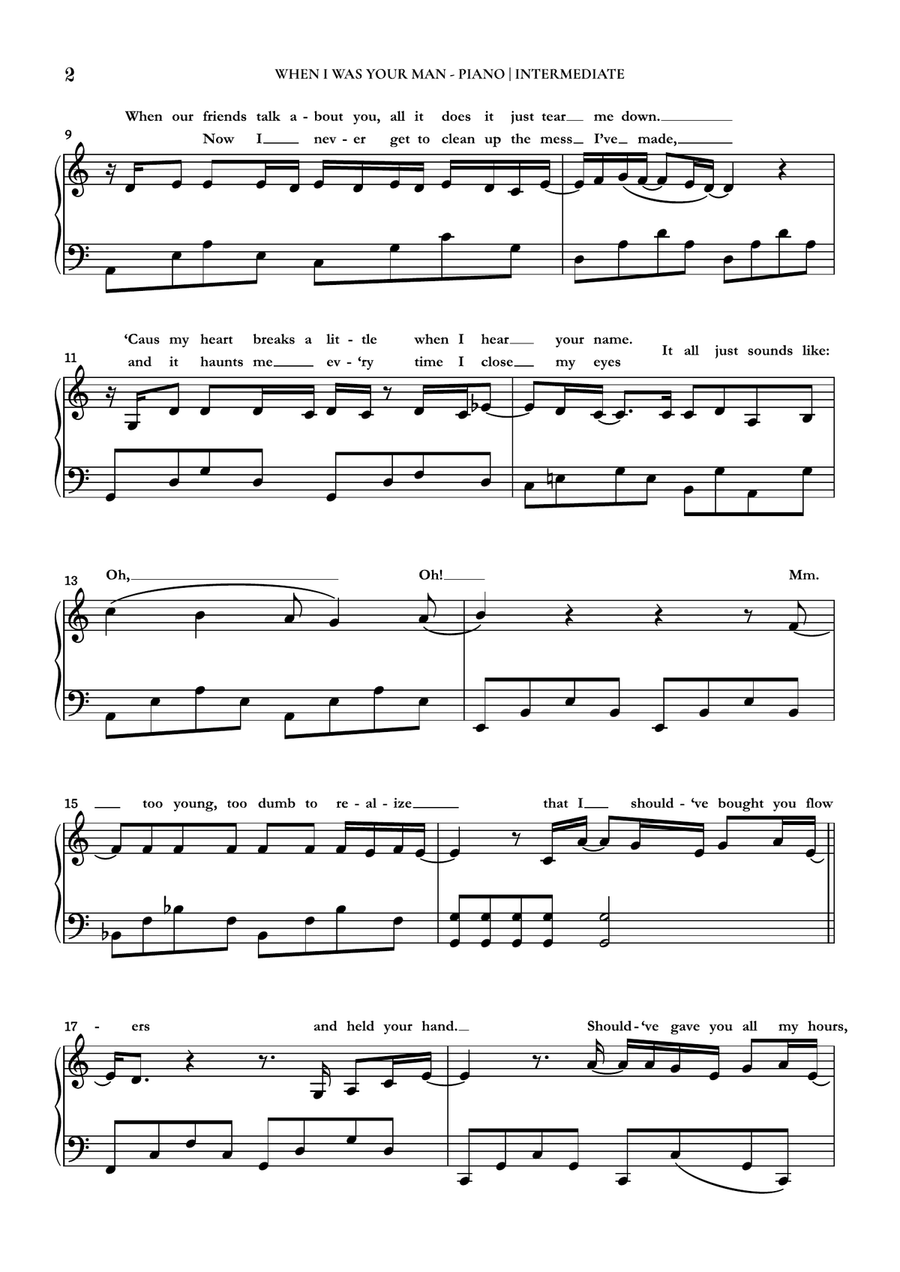 When I Was Your Man Piano Solo scores gallery preview page 2