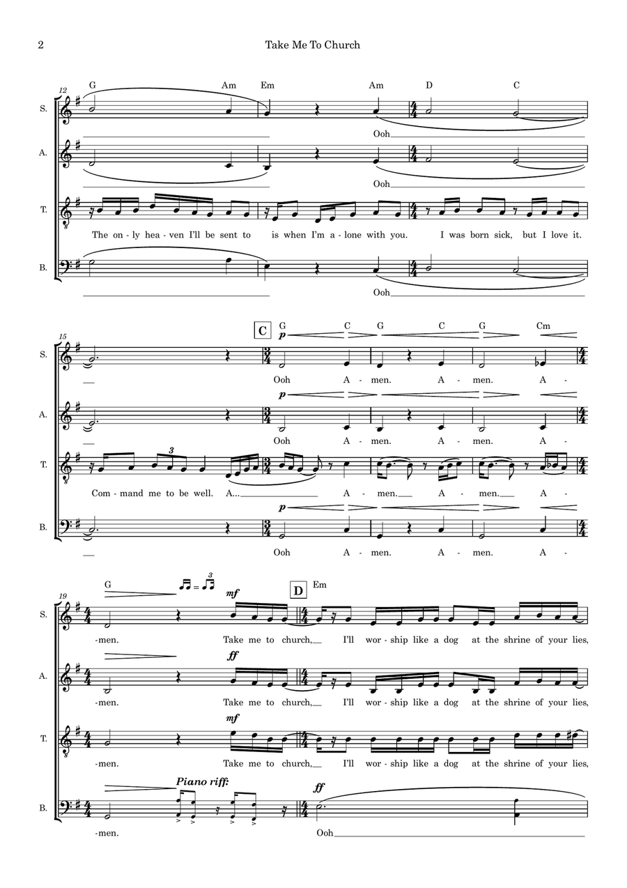 Take Me To Church (arr. Ed Aldcroft) 4-Part scores gallery preview page 2