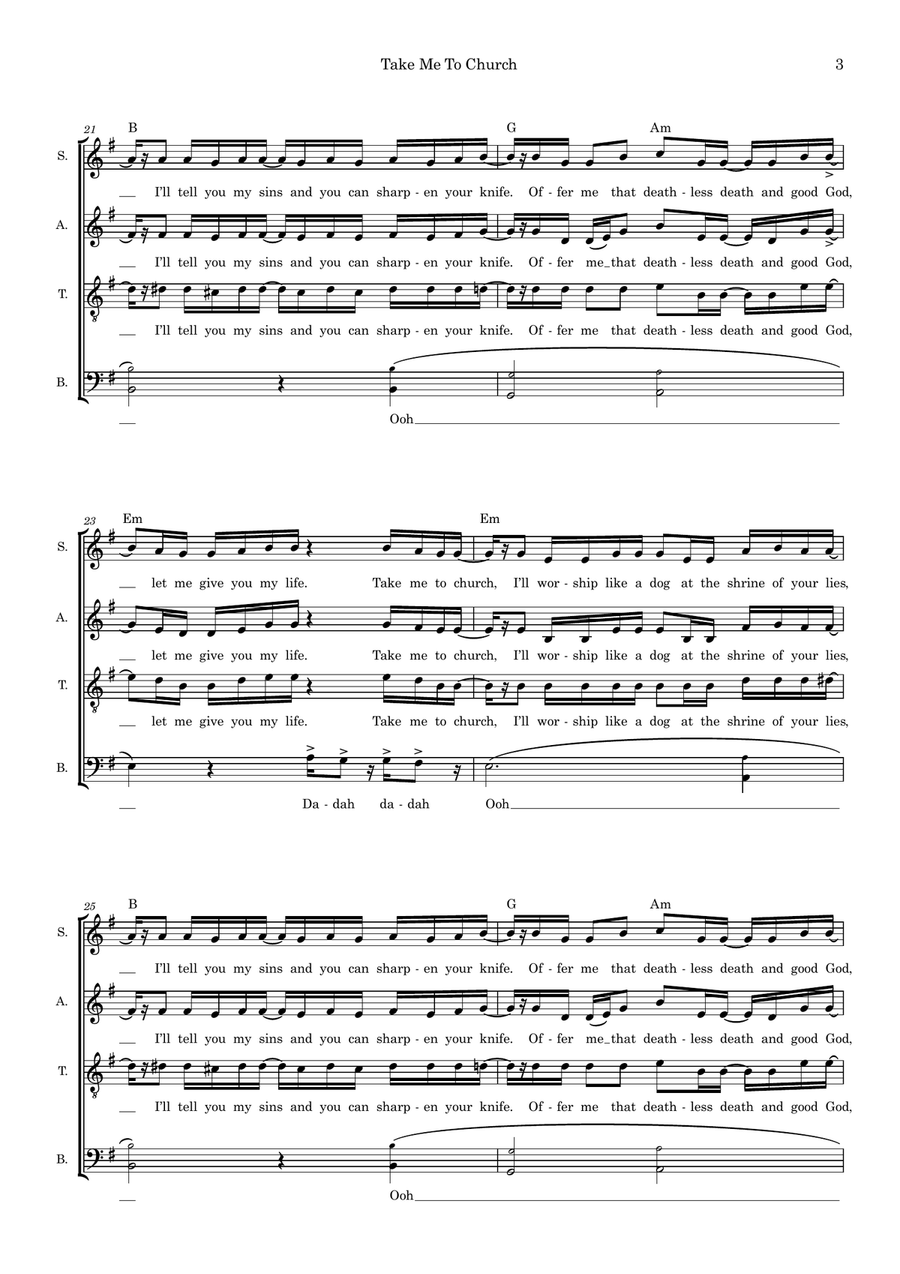 Take Me To Church (arr. Ed Aldcroft) 4-Part scores gallery preview page 3