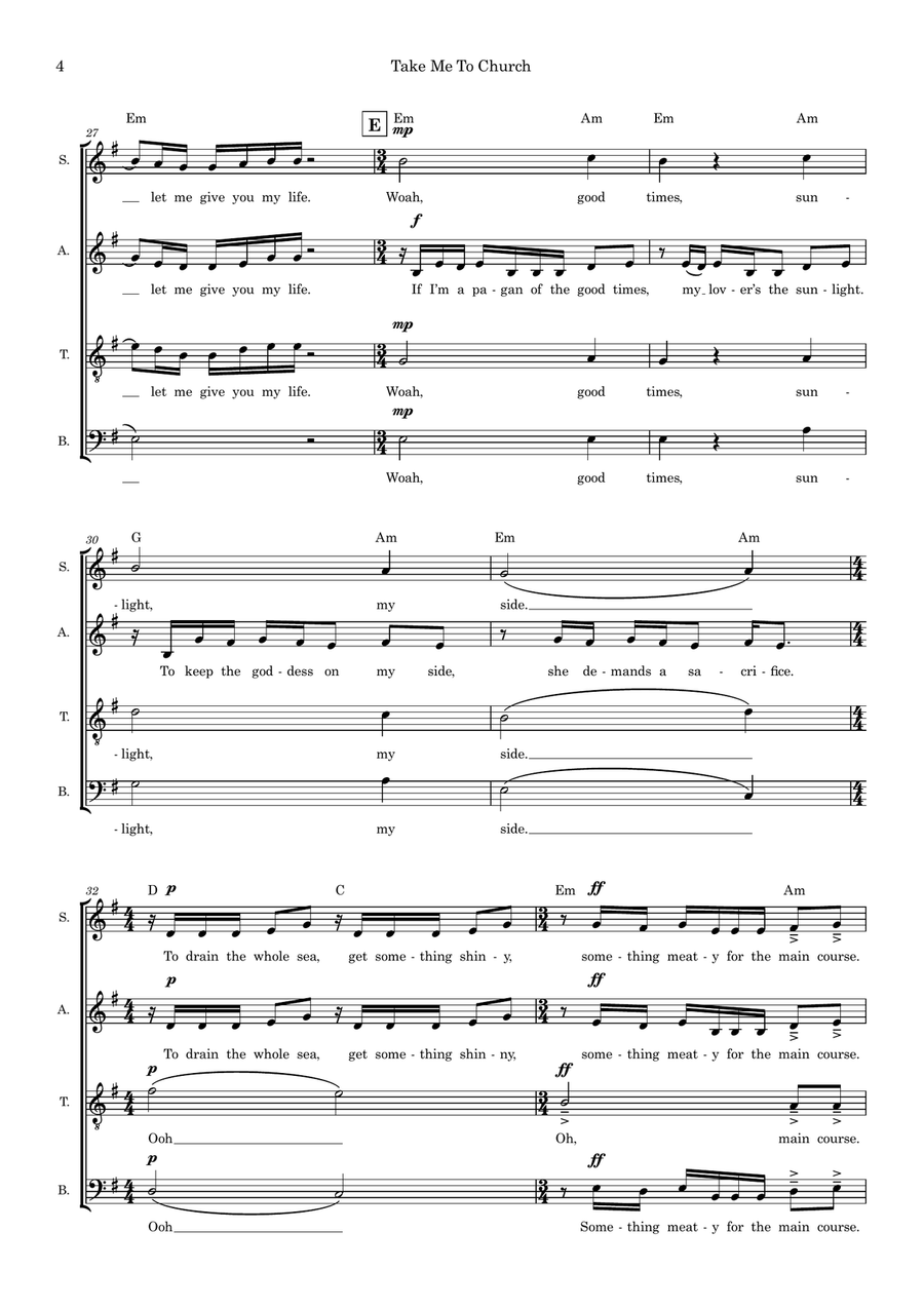 Take Me To Church (arr. Ed Aldcroft) 4-Part scores gallery preview page 4