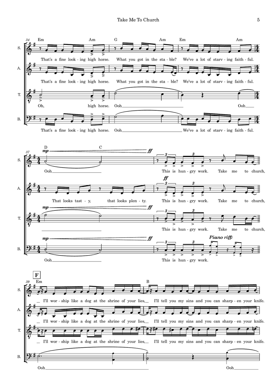 Take Me To Church (arr. Ed Aldcroft) 4-Part scores gallery preview page 5