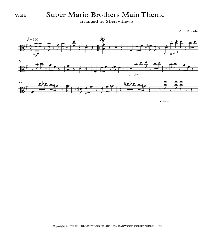 Super Mario Bros Theme Viola Solo scores gallery preview page 1