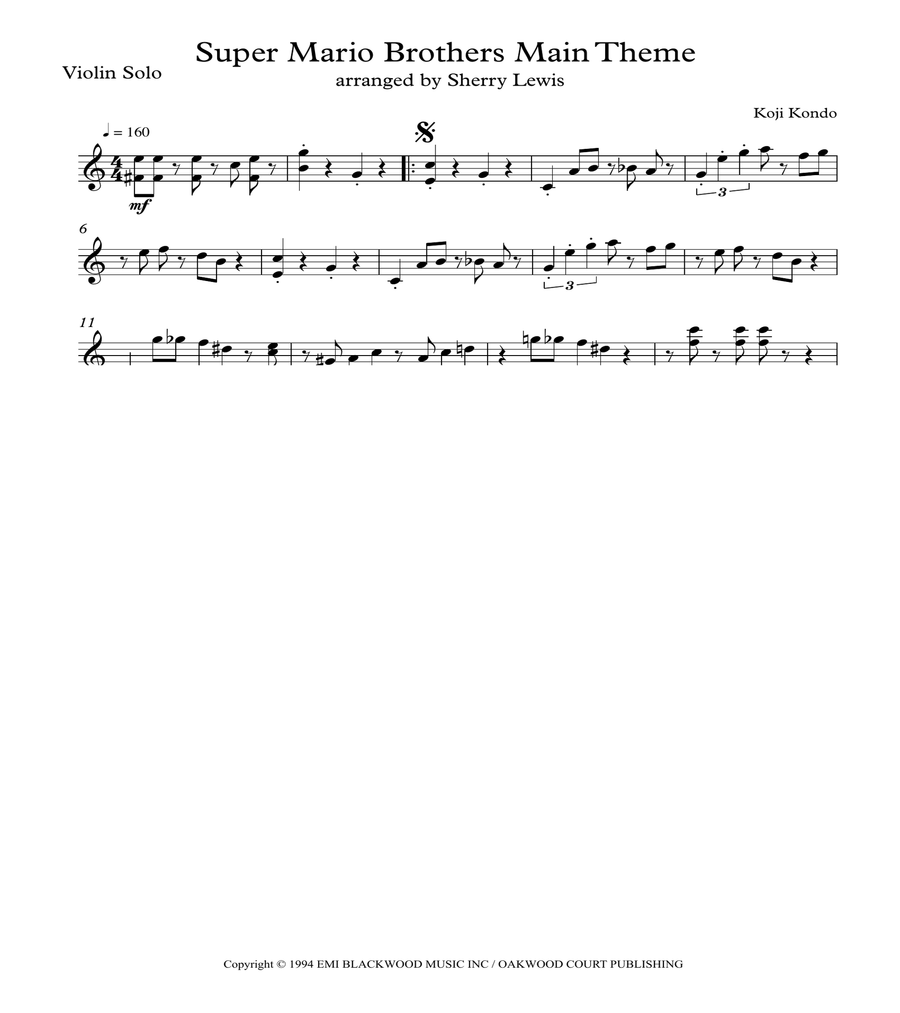 Super Mario Bros Theme Violin Solo scores gallery preview page 1