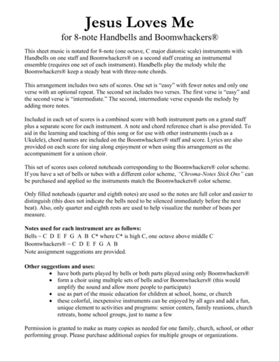 Jesus Loves Me for 8-note Bells and Boomwhackers® (with Color Coded Notes) Handbell Choir scores gallery preview page 3