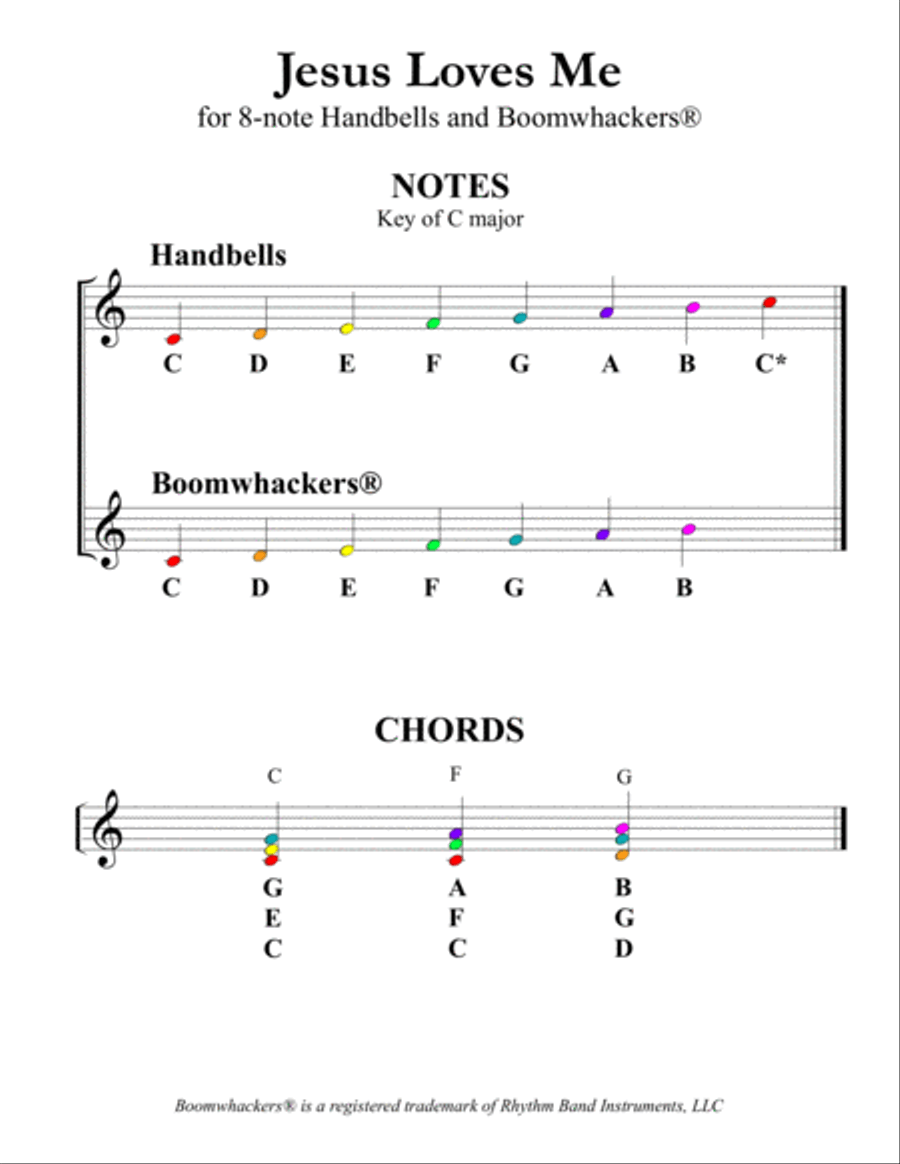 Jesus Loves Me for 8-note Bells and Boomwhackers® (with Color Coded Notes) Handbell Choir scores gallery preview page 4
