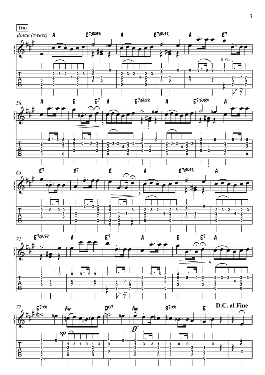 Waltz Op 69 No 2 (arranged for guitar) Acoustic Guitar scores gallery preview page 3
