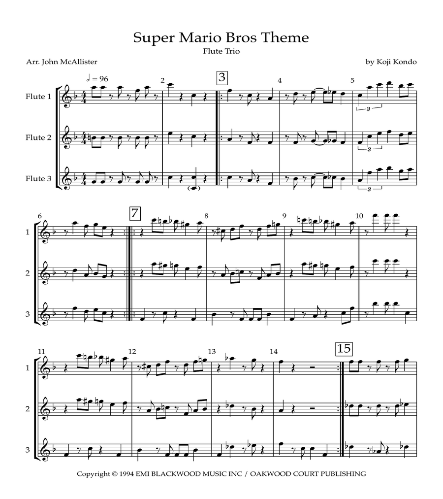 Super Mario Bros Theme Woodwind Trio scores gallery preview page 1