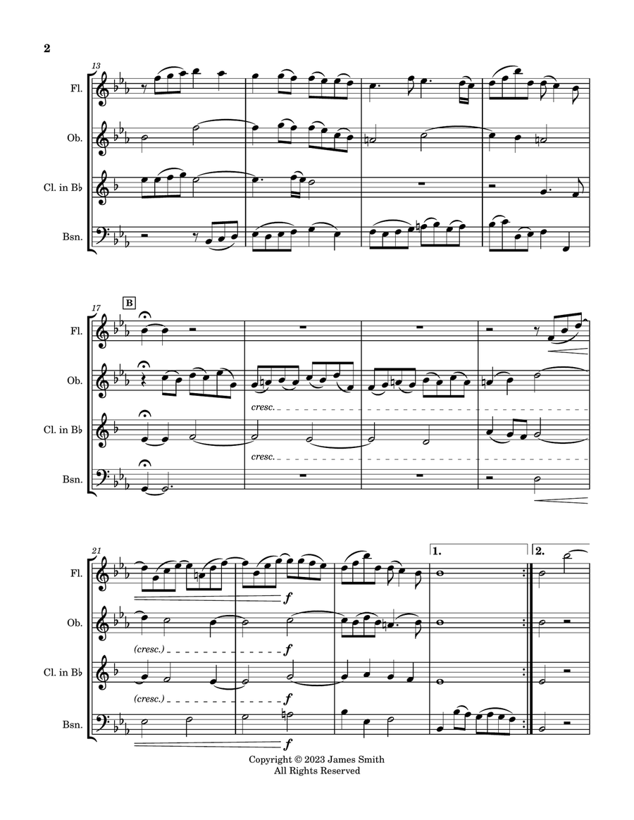 The Arts and the Hours (Les Boréades, Act 4 Scene 4: Entrée de Polimnie) Woodwind Quartet scores gallery preview page 2