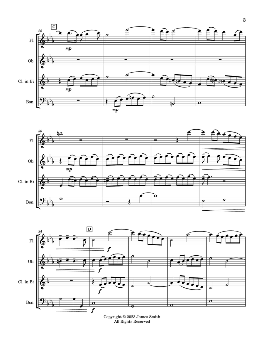 The Arts and the Hours (Les Boréades, Act 4 Scene 4: Entrée de Polimnie) Woodwind Quartet scores gallery preview page 3