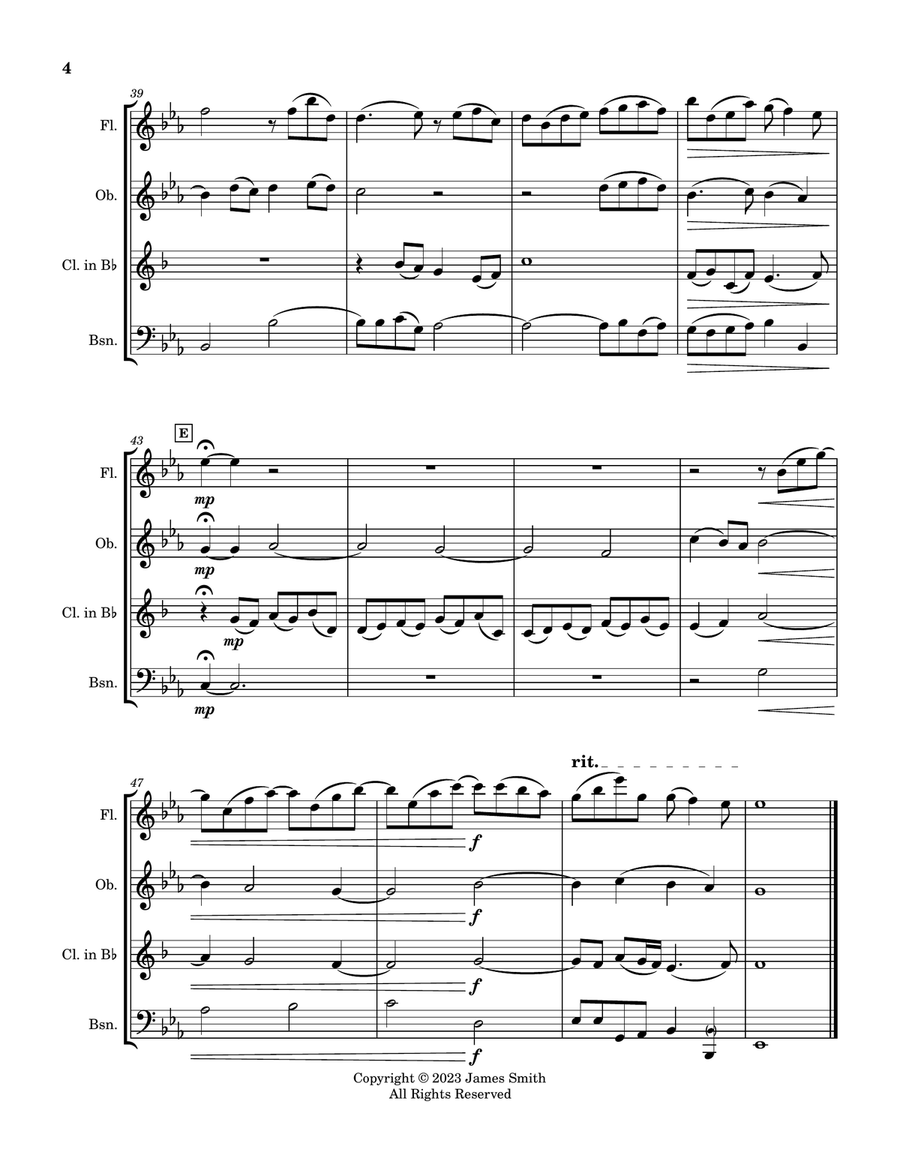 The Arts and the Hours (Les Boréades, Act 4 Scene 4: Entrée de Polimnie) Woodwind Quartet scores gallery preview page 4