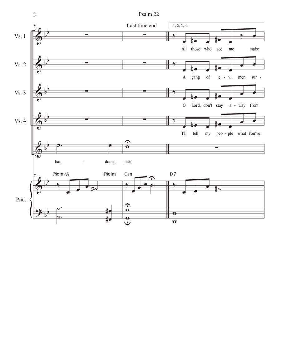 Psalm 22 (My God, My God) (Unison choir - High Key) Unison Choir scores gallery preview page 2