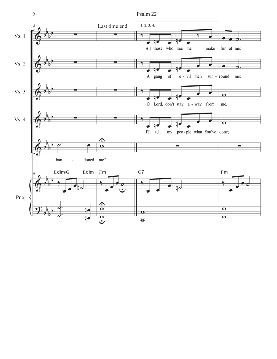 Psalm 22 (My God, My God) (Unison choir - Medium Key) Unison Choir scores gallery preview page 2