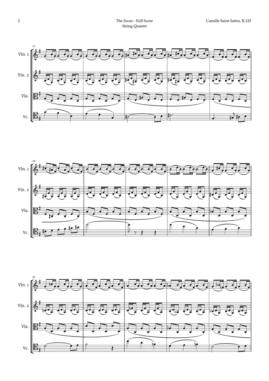 The Swan by Saint-Saëns for String Quartet String Quartet scores gallery preview page 2