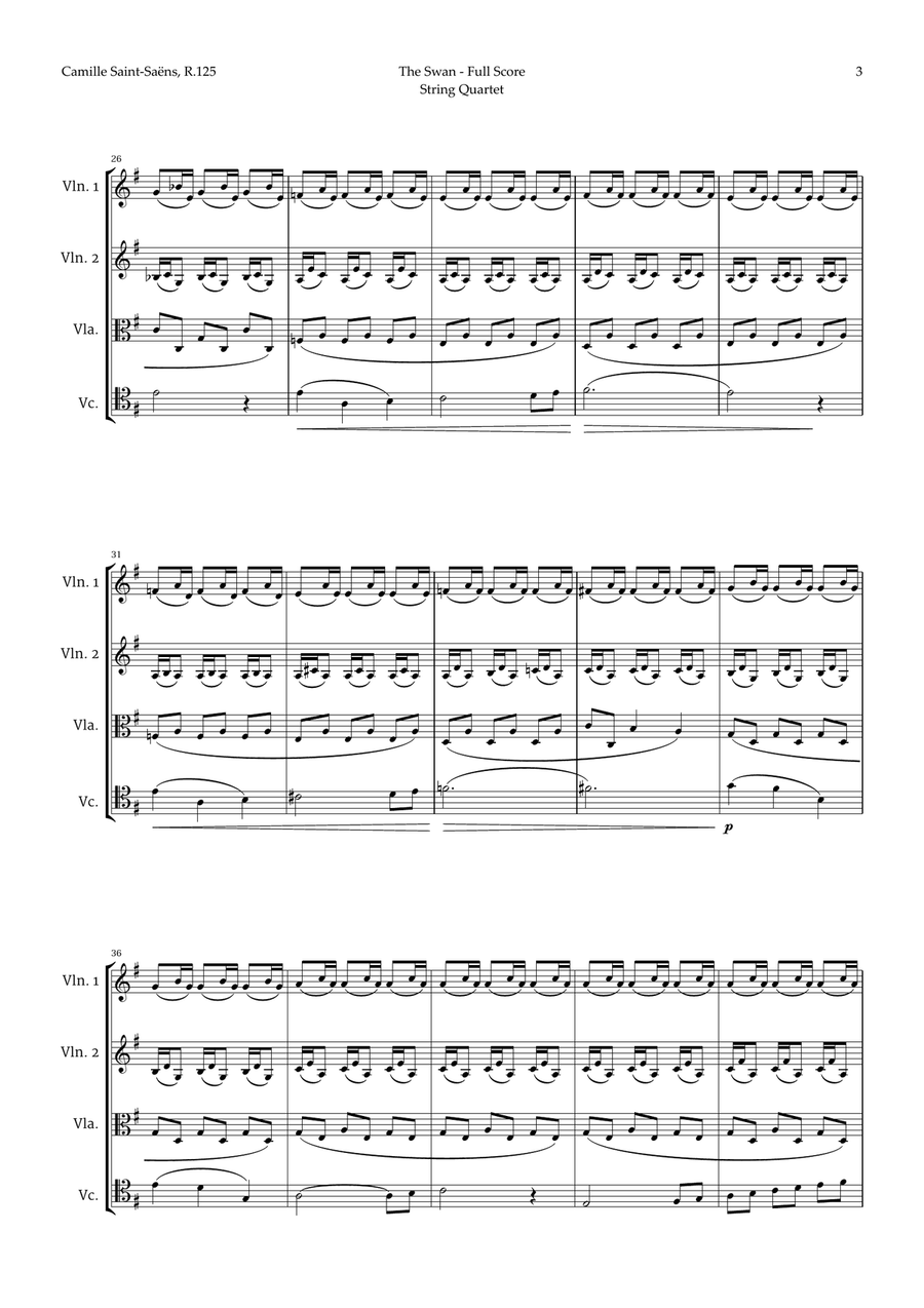 The Swan by Saint-Saëns for String Quartet String Quartet scores gallery preview page 3