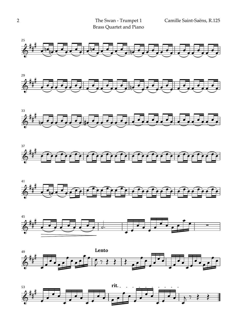 The Swan by Saint-Saëns for Brass Quartet and Piano Brass Quartet scores gallery preview page 6
