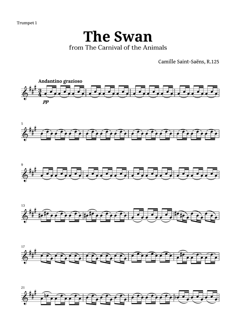 The Swan by Saint-Saëns for Brass Quartet and Piano with Chords Brass Quartet scores gallery preview page 5