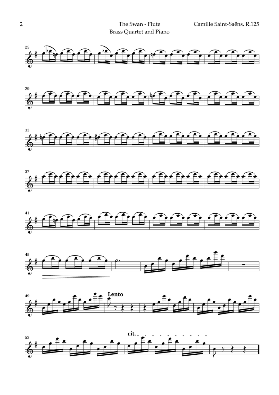 The Swan by Saint-Saëns for Woodwind Quartet and Piano with Chords Woodwind Quartet scores gallery preview page 6