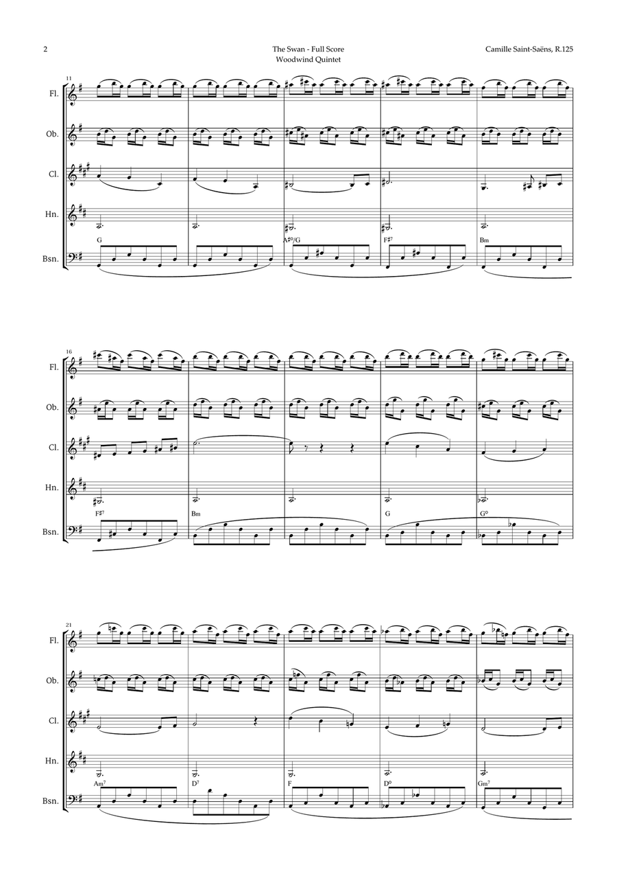 The Swan by Saint-Saëns for Woodwind Quintet with Chords Woodwind Quintet scores gallery preview page 2