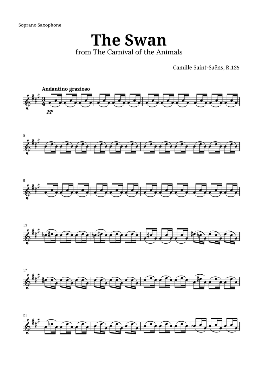 The Swan by Saint-Saëns for Sax Quartet Saxophone Quartet scores gallery preview page 4