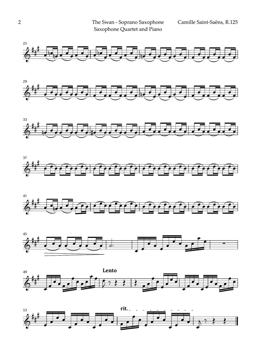 The Swan by Saint-Saëns for Sax Quartet and Piano Woodwind Ensemble scores gallery preview page 6