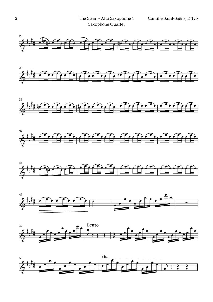 The Swan by Saint-Saëns for Sax Quartet AATB Saxophone Quartet scores gallery preview page 5