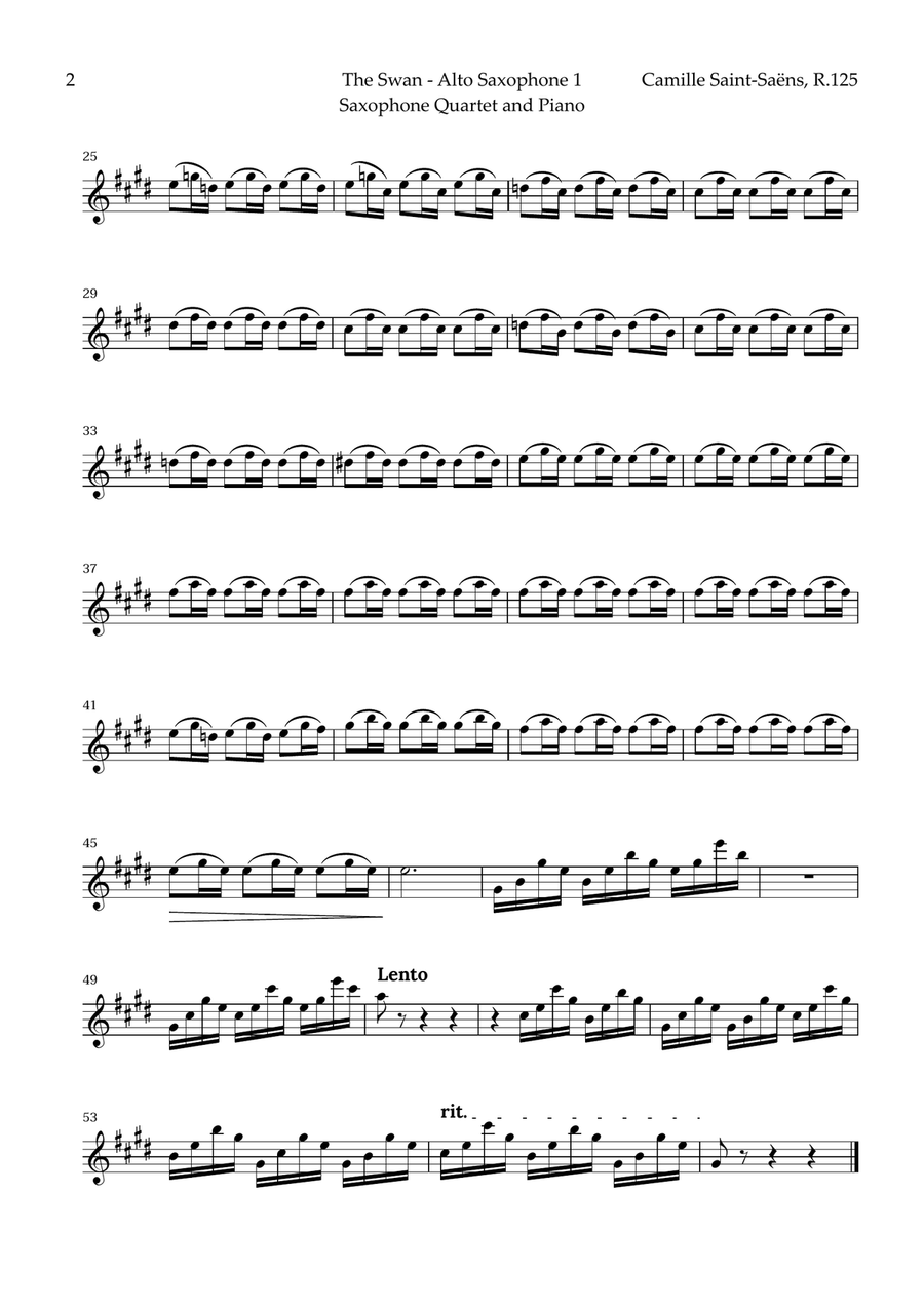 The Swan by Saint-Saëns for Sax Quartet AATB and Piano Woodwind Ensemble scores gallery preview page 6