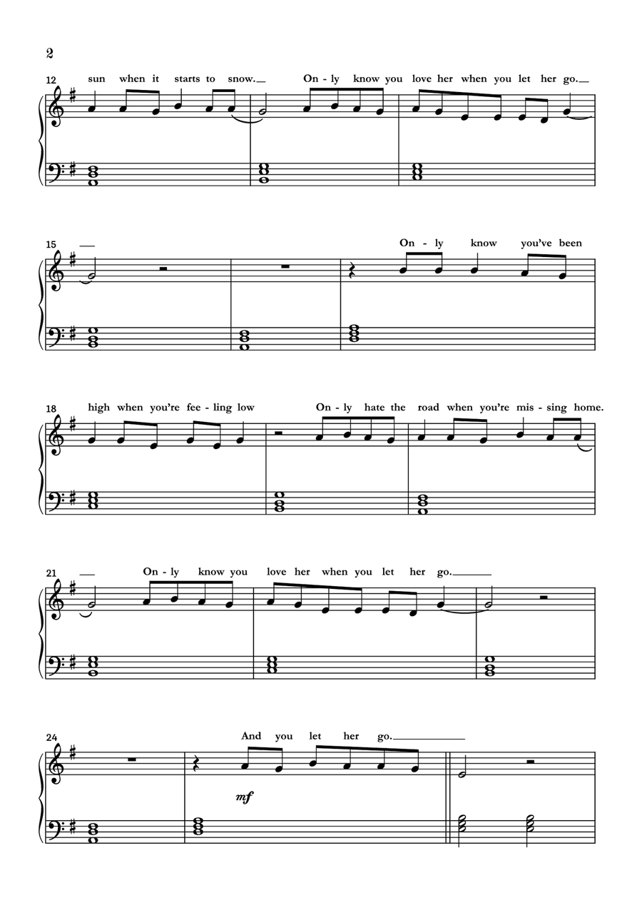 Let Her Go Easy Piano scores gallery preview page 2