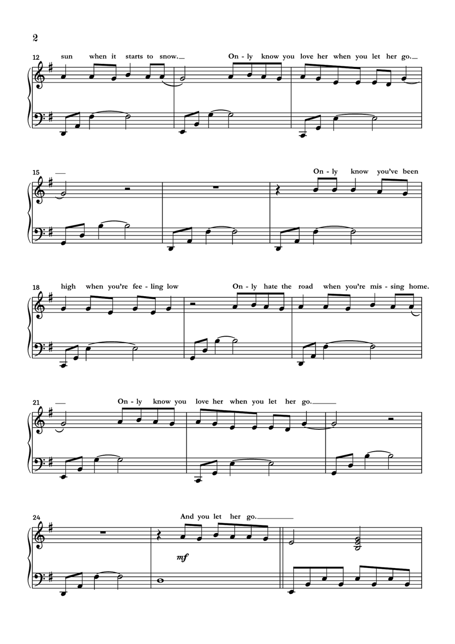 Let Her Go Piano Solo scores gallery preview page 2