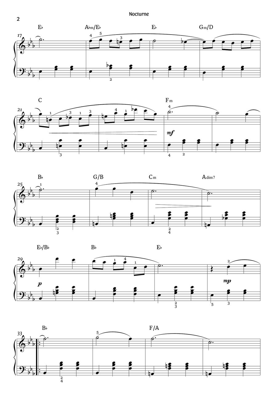 Nocturne Op. 9 no. 2 (easy-intermediate piano) Piano Solo scores gallery preview page 2