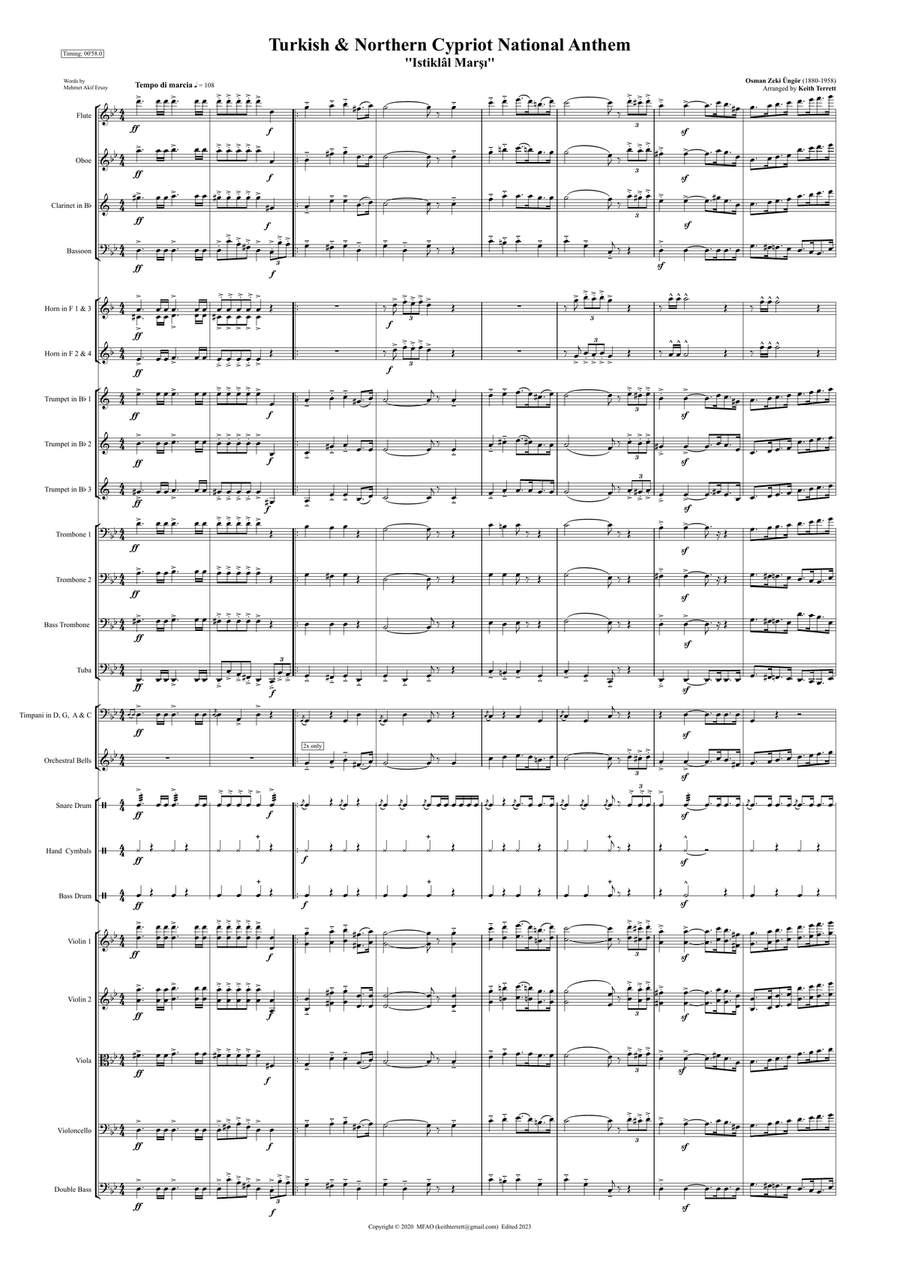 Turkish & Northern Cypriot National Anthem for Symphony Orchestra (A4 size) Full Orchestra scores gallery preview page 2