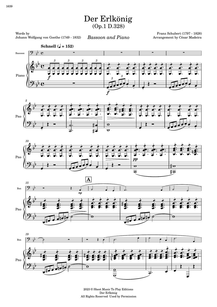 Der Erlkönig by Schubert - Bassoon and Piano (Full Score and Parts) Bassoon Solo scores gallery preview page 2