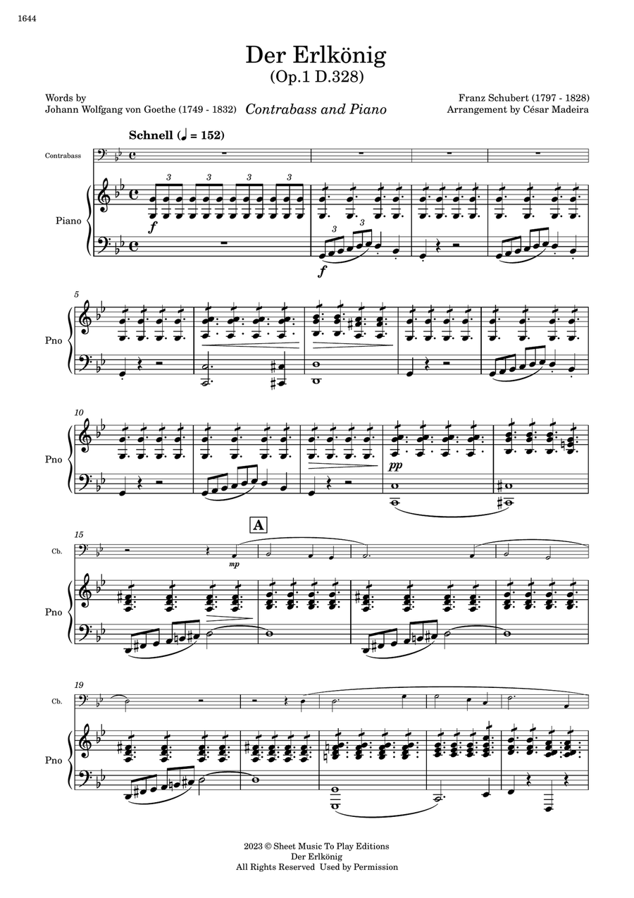 Der Erlkönig by Schubert - Contrabass and Piano (Full Score and Parts) Double Bass scores gallery preview page 2