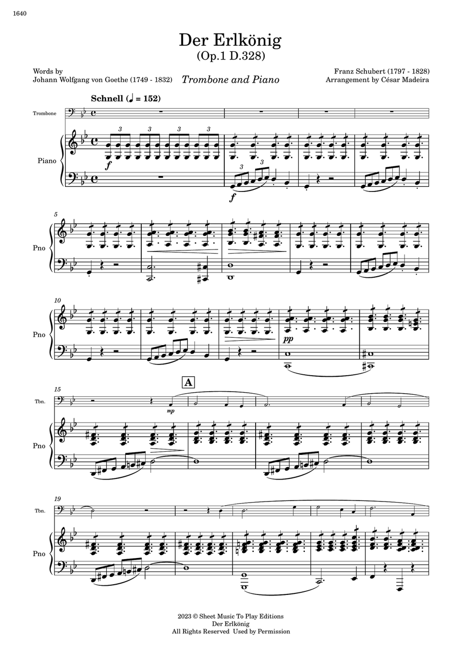 Der Erlkönig by Schubert - Trombone and Piano (Full Score and Parts) Piano scores gallery preview page 2